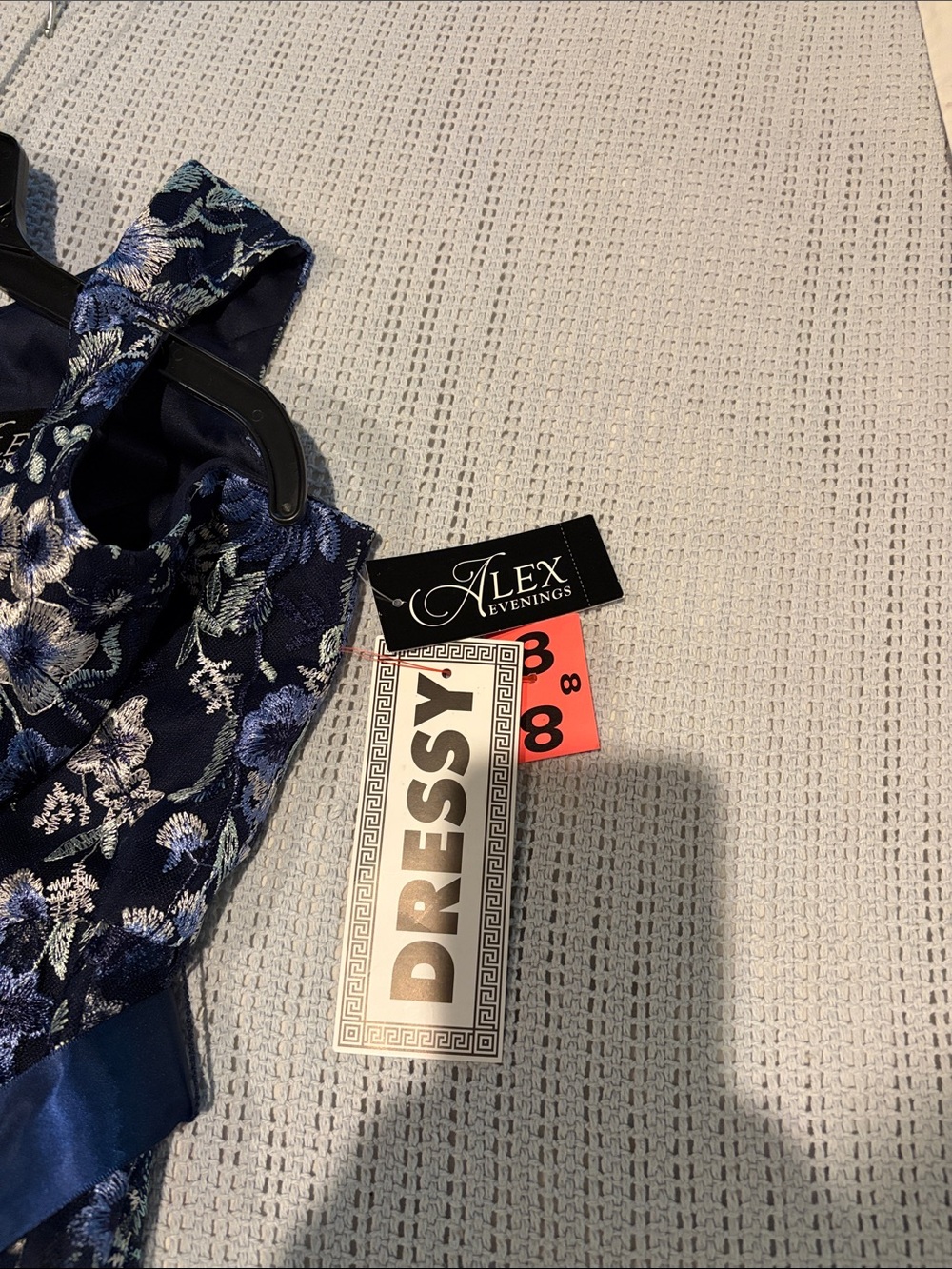 Navy Blue Floral Embroidered V-Neck Midi Dress - Picture 4 of 4